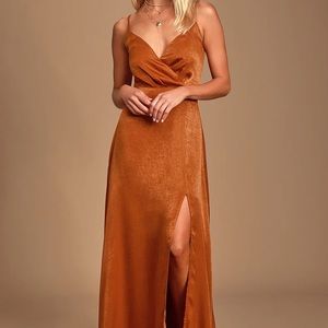 Lulu’s Constantine Rust Orange Satin Maxi Dress Lulus
Color: Orange
Size: M